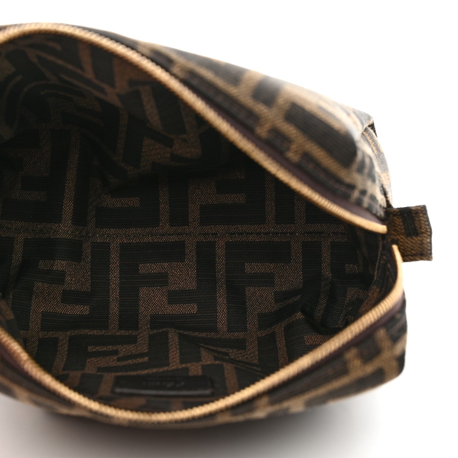 Fendi Fabric Jacquard FF 1974 Small Trapezoid Beauty Pouch Tobacco Moro Black 5 of 8