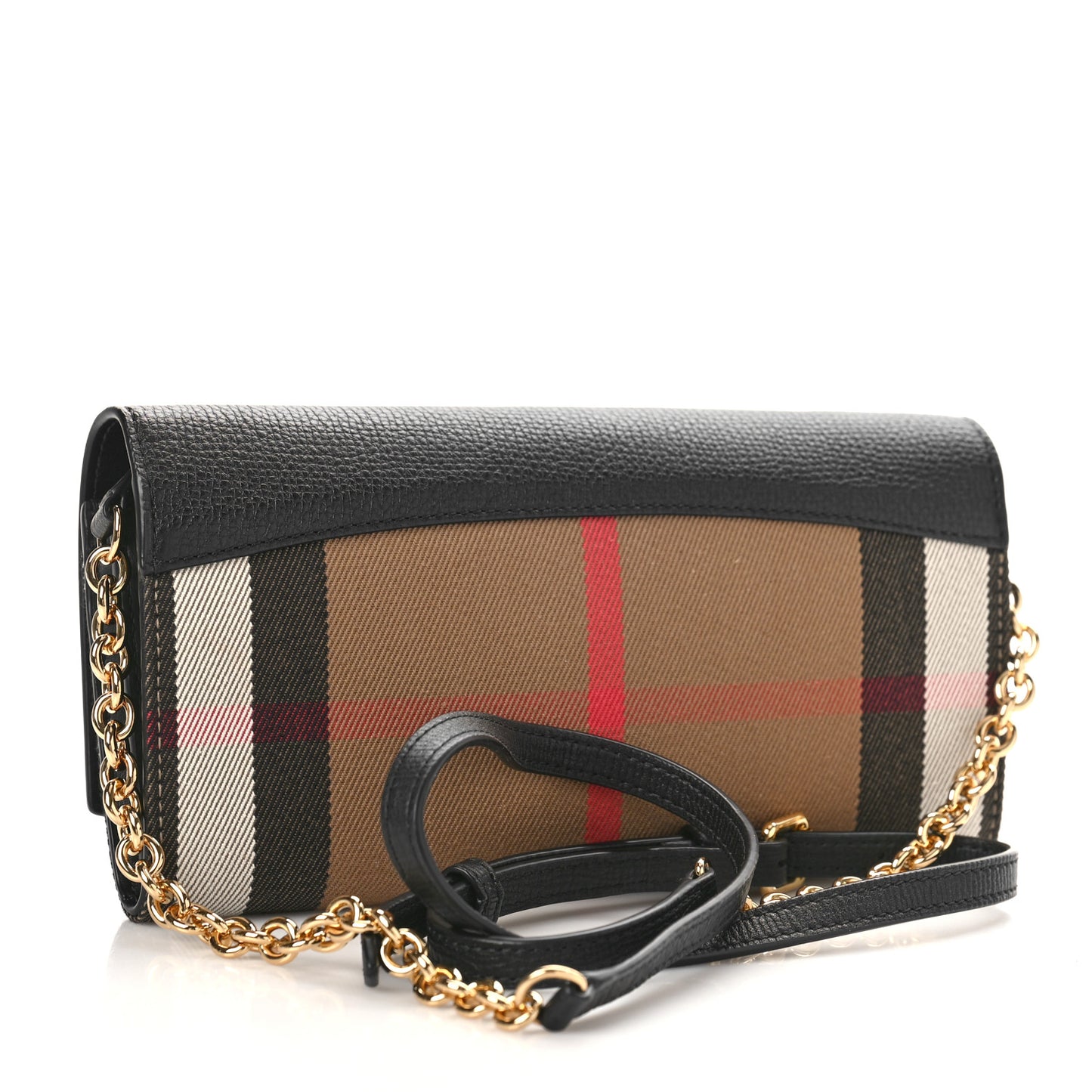 Grainy Calfskin House Check Henley Wallet On Chain Black