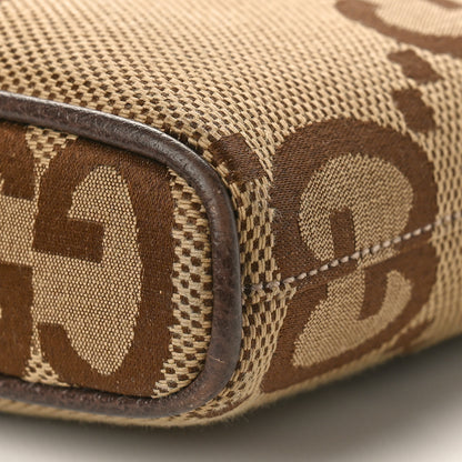 Gucci Monogram Jumbo GG Textured Dollar Calfskin Web Wristlet Messenger Bag Camel Ebony New Acero 10 of 11