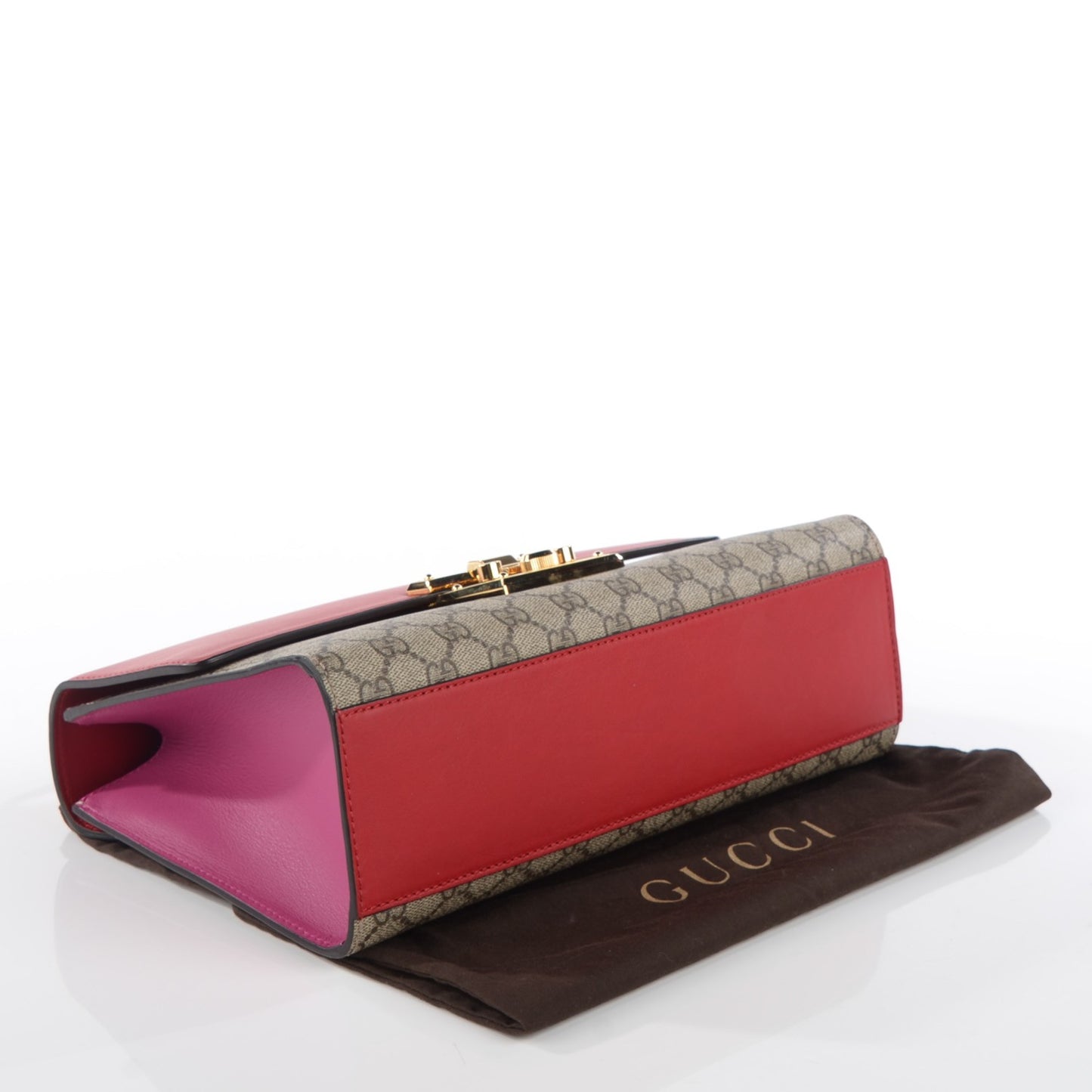 GG Supreme Monogram Calfskin Medium Padlock Shoulder Bag Beige Hibiscus Red New Rosette