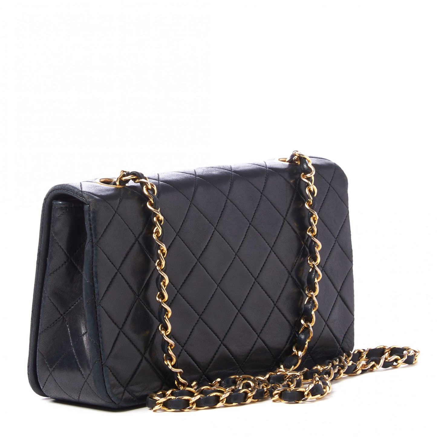Lambskin Quilted Small Single Flap Bag Navy