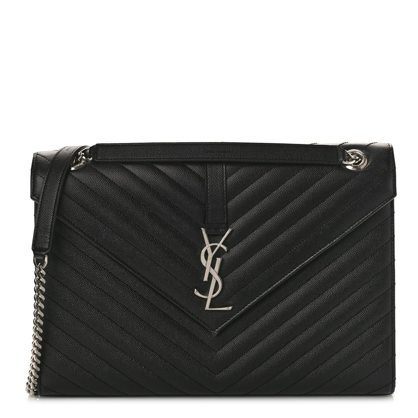 Grain De Poudre Matelasse Chevron Large Triquilt Monogram Satchel Black