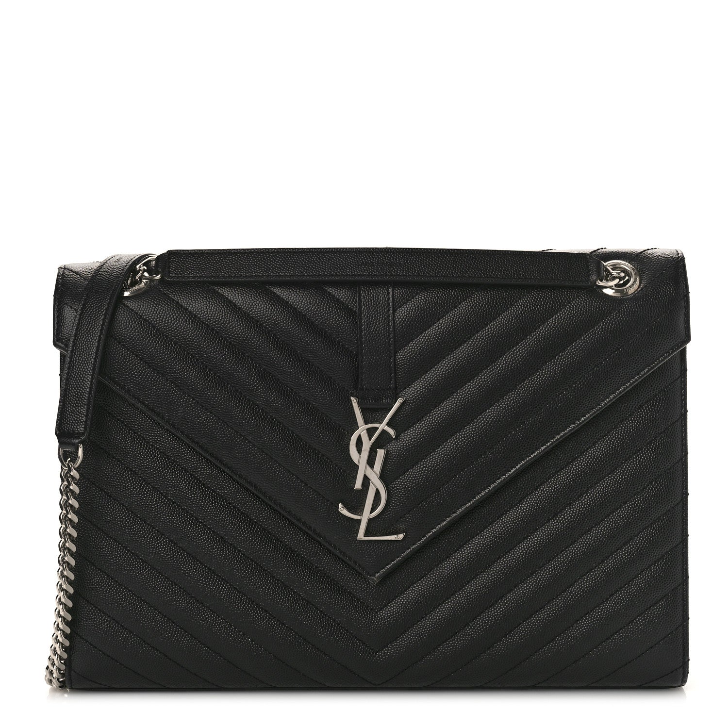 Saint Laurent Grain De Poudre Matelasse Chevron Large Triquilt Monogram Satchel Black 1 of 8