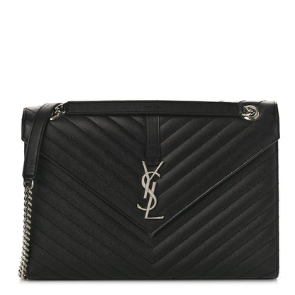 Saint Laurent Grain De Poudre Matelasse Chevron Large Triquilt Monogram Satchel Black 1 of 8