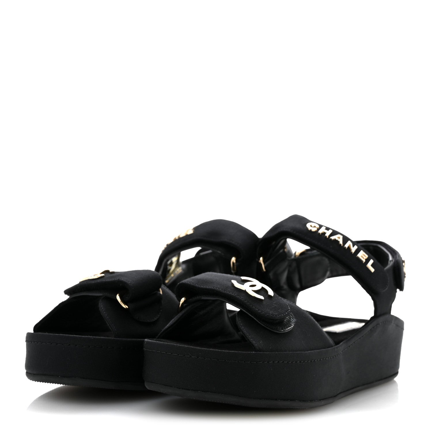 Chanel Grosgrain Crystal Logo Platform Sandals 38 Black 4 of 10