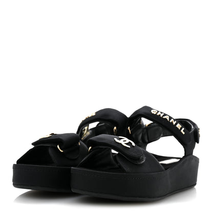 Chanel Grosgrain Crystal Logo Platform Sandals 38 Black 4 of 10