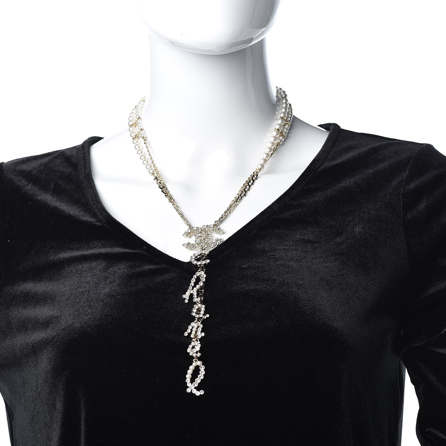 Chanel Metal Glass Swirling Pearls Drop Necklace Gold 2 of 7