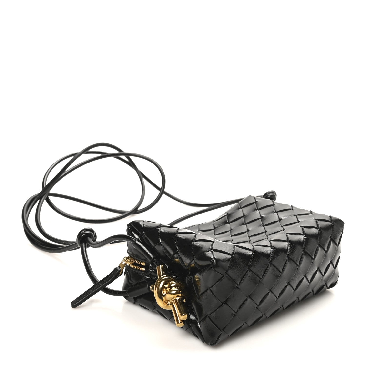Bottega Veneta Polished Nappa Intrecciato Metallic Knot Mini Loop Camera Bag Black 4 of 9