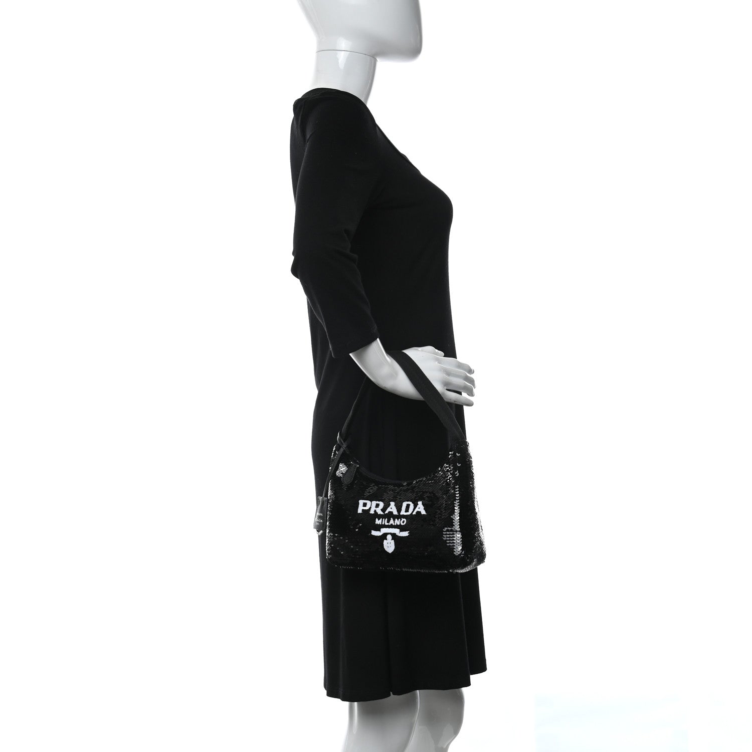 Prada Paillettes Sequin Mini Re-Edition 2000 Bag Black White 2 of 11