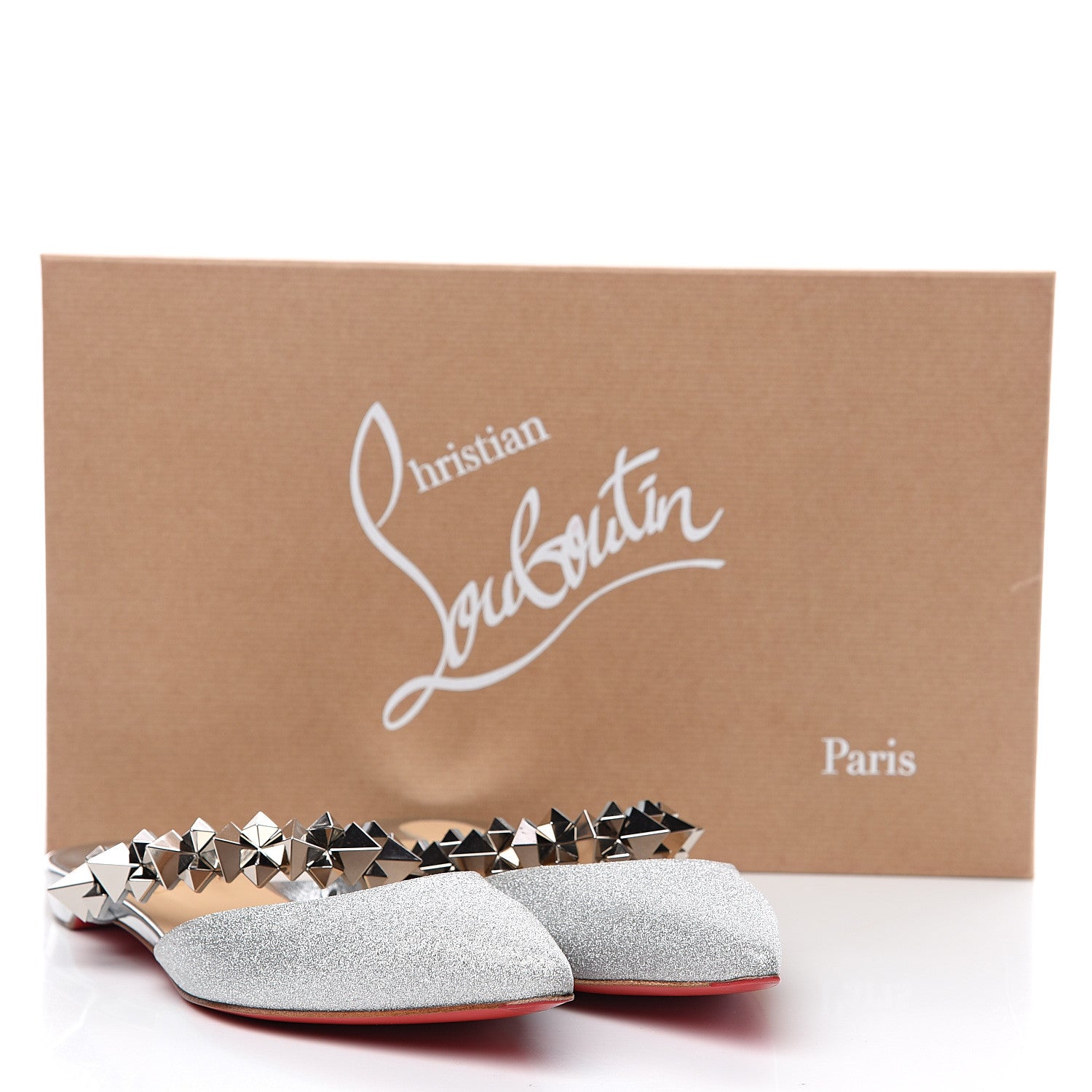 Christian Louboutin Mini Glitter Planet Choc Flat Mules 37.5 Silver 9 of 9