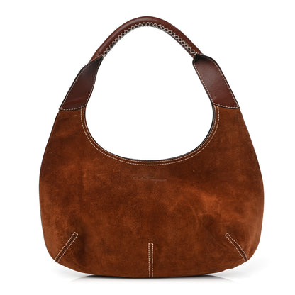 Salvatore Ferragamo Suede Stitched Hobo Brown 1 of 8