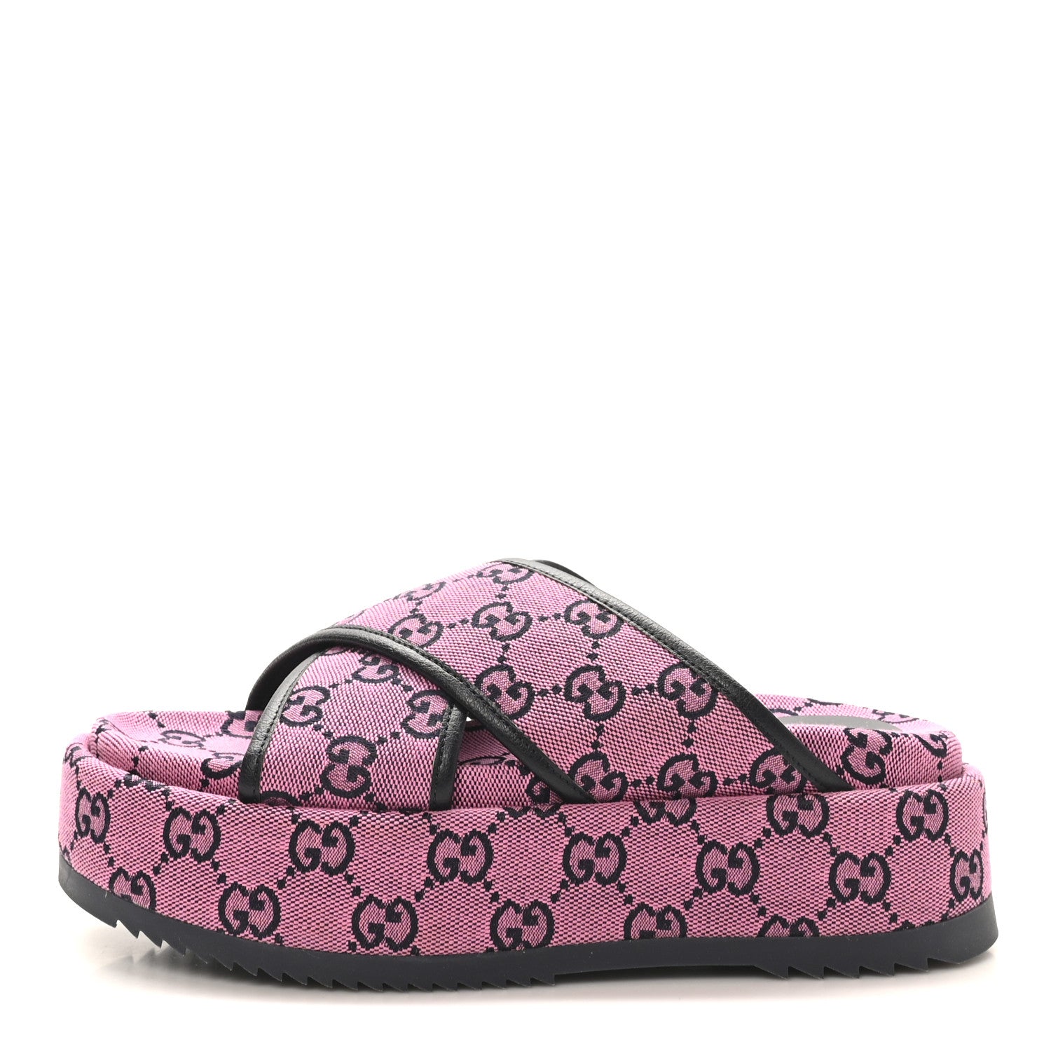 Gucci Monogram Multicolor Criss Cross Platform Slide Sandals 36.5 Pink Blue 1 of 9
