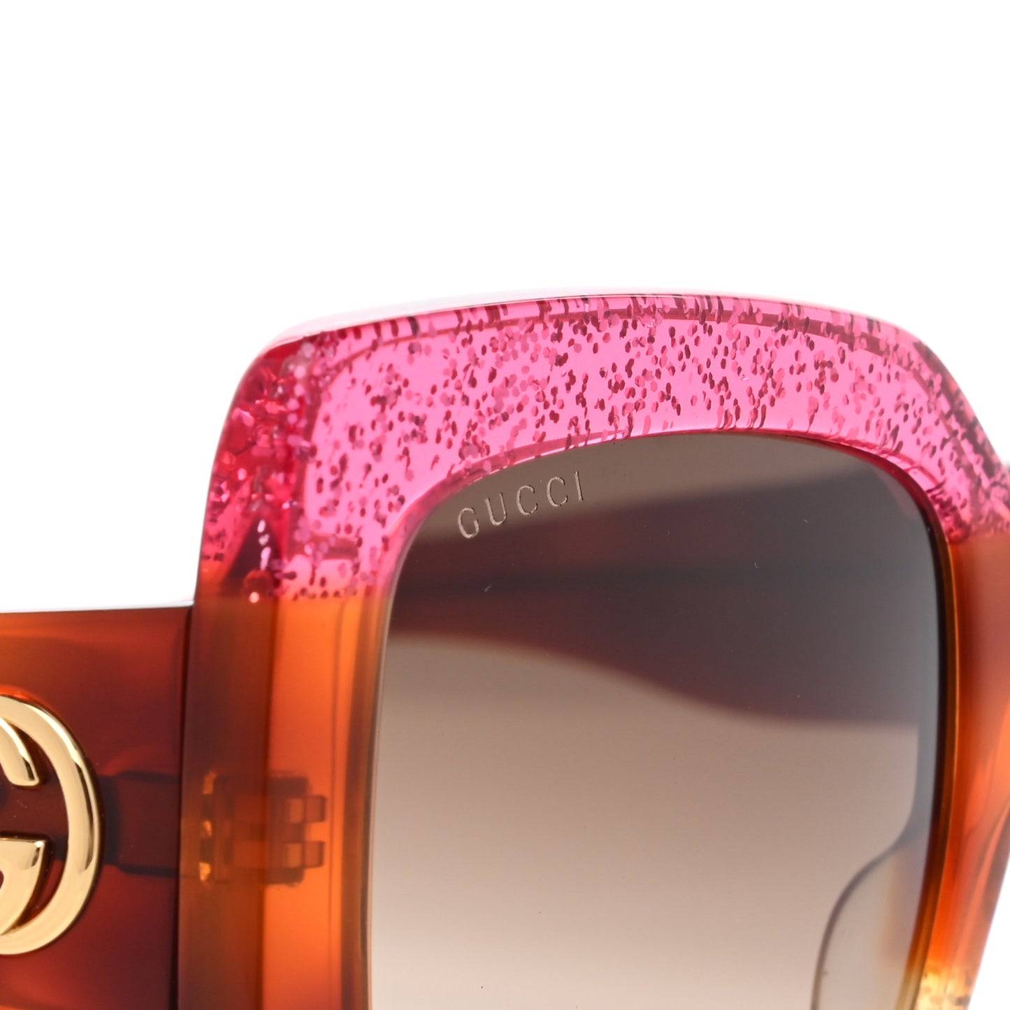 Acetate Square Frame Sunglasses GG0083S Glitter Pink Multi