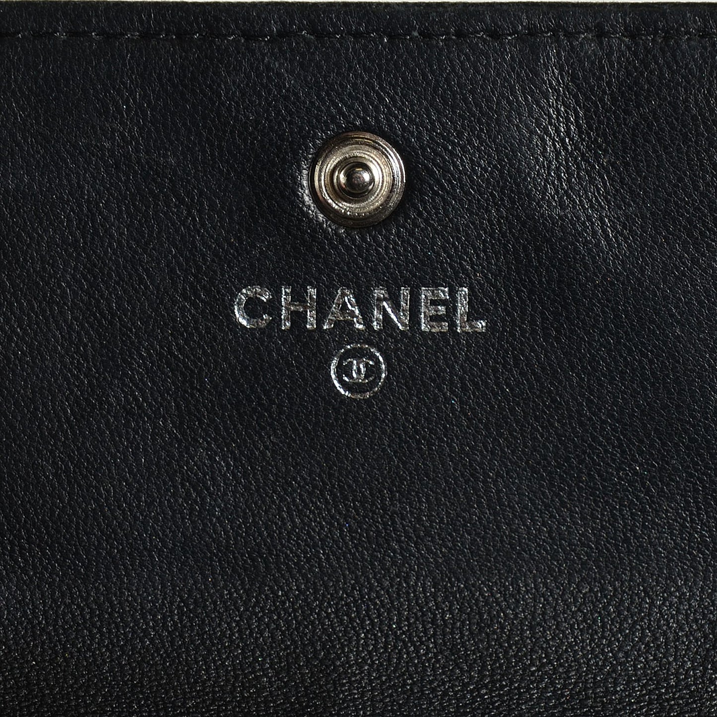 Lambskin Embossed Camellia Large Gusset Flap Wallet Black