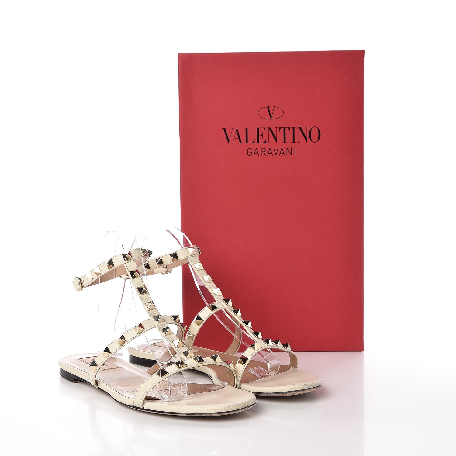 Valentino Garavani Nappa Rockstud Ankle Strap Flat Sandals 37.5 White 15 of 15