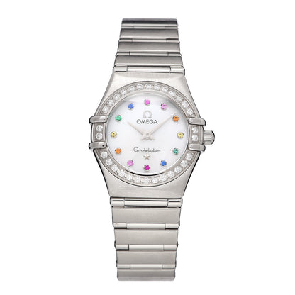 Omega Stainless Steel Diamond Bezel Mother of Pearl Multi Gemstone 22mm Constellation Iris Rainbow Quartz Watch 1460.79 1 of 8