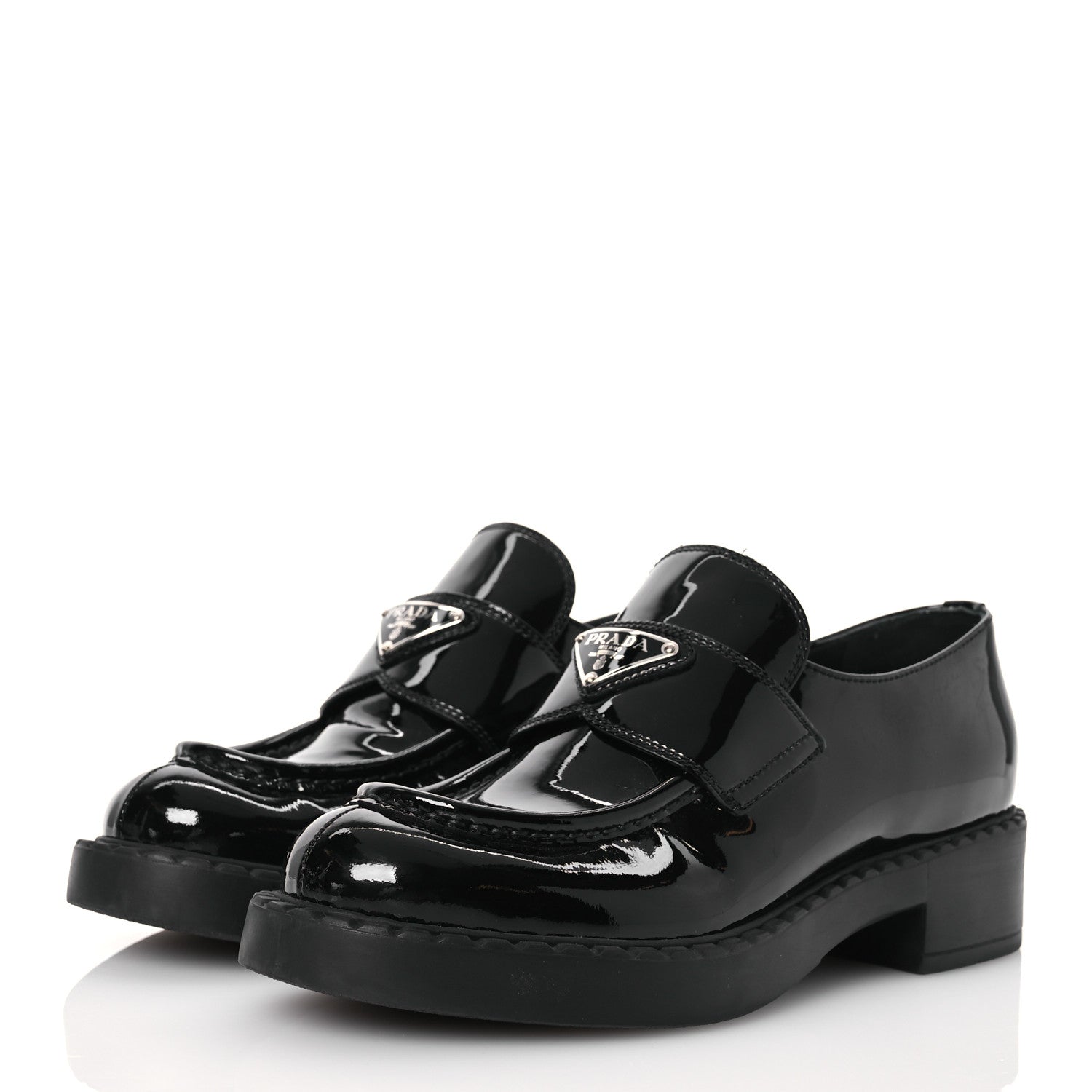 Prada Vernice Triangle 50mm Loafers 38 Black 3 of 12