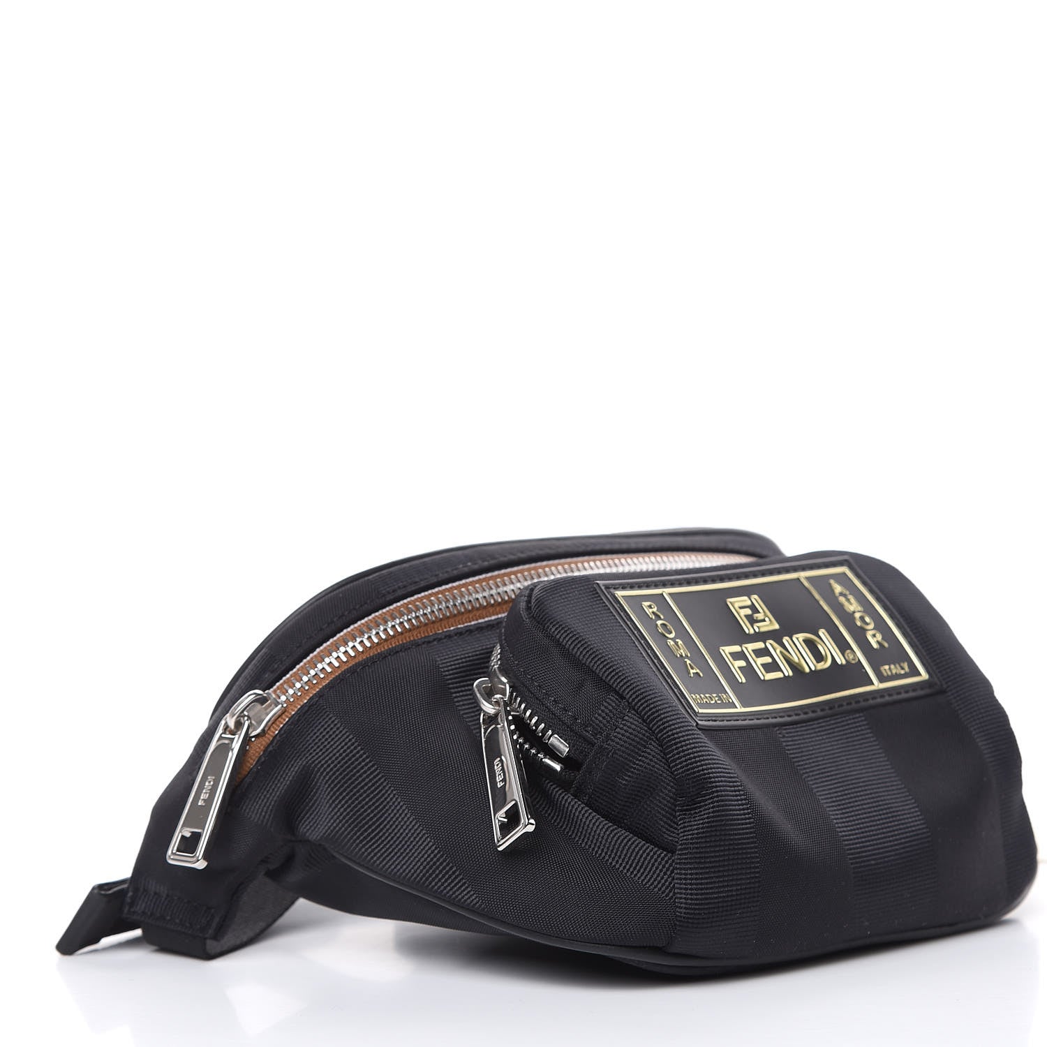 Fendi Nylon Vitello Century Pequin Logo Plate Pocket Belt Bag Black 4 of 9