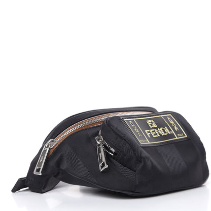 Fendi Nylon Vitello Century Pequin Logo Plate Pocket Belt Bag Black 4 of 9