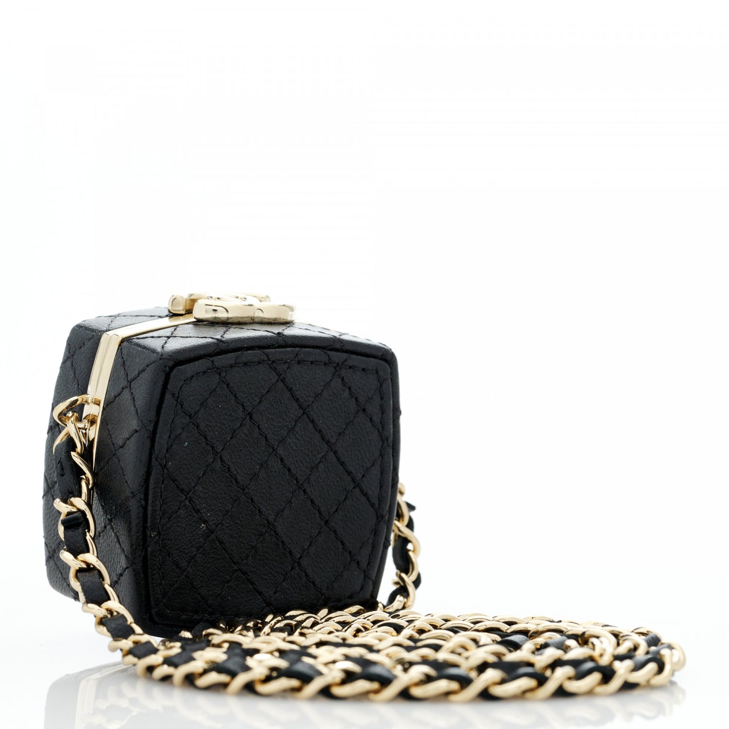 Lambskin Quilted Small Beauty Box Clutch With Chain Black