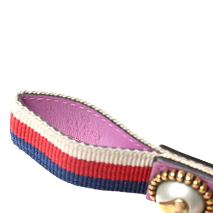 Gucci Web Nylon Pearl Heart Key Ring Candy Mousse Navy 3 of 4