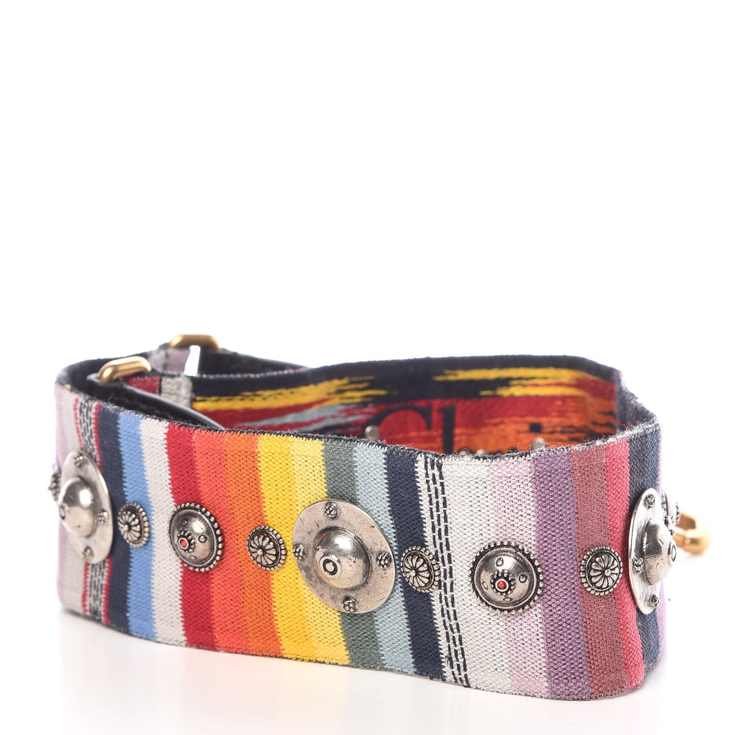 Canvas Embroidered Studded Rainbow Shoulder Strap