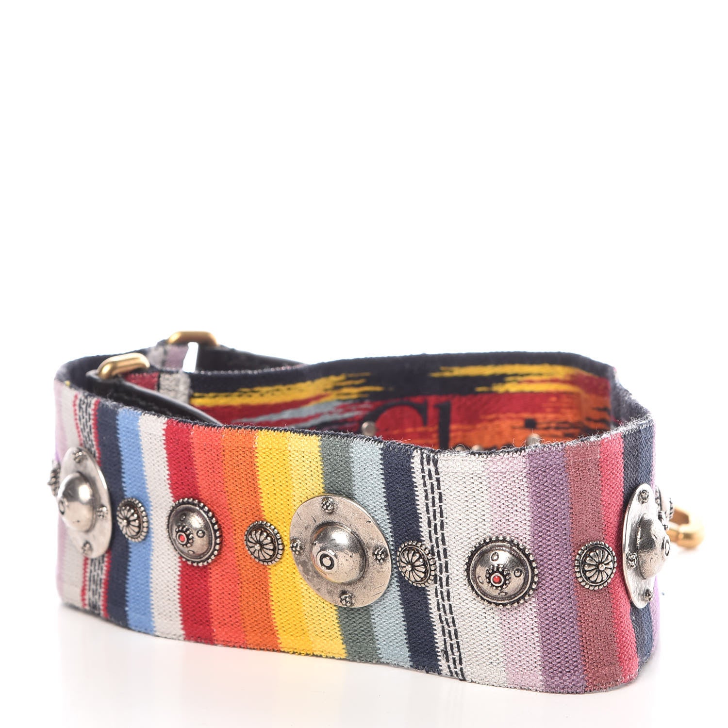 Christian Dior Canvas Embroidered Studded Rainbow Shoulder Strap 2 of 4