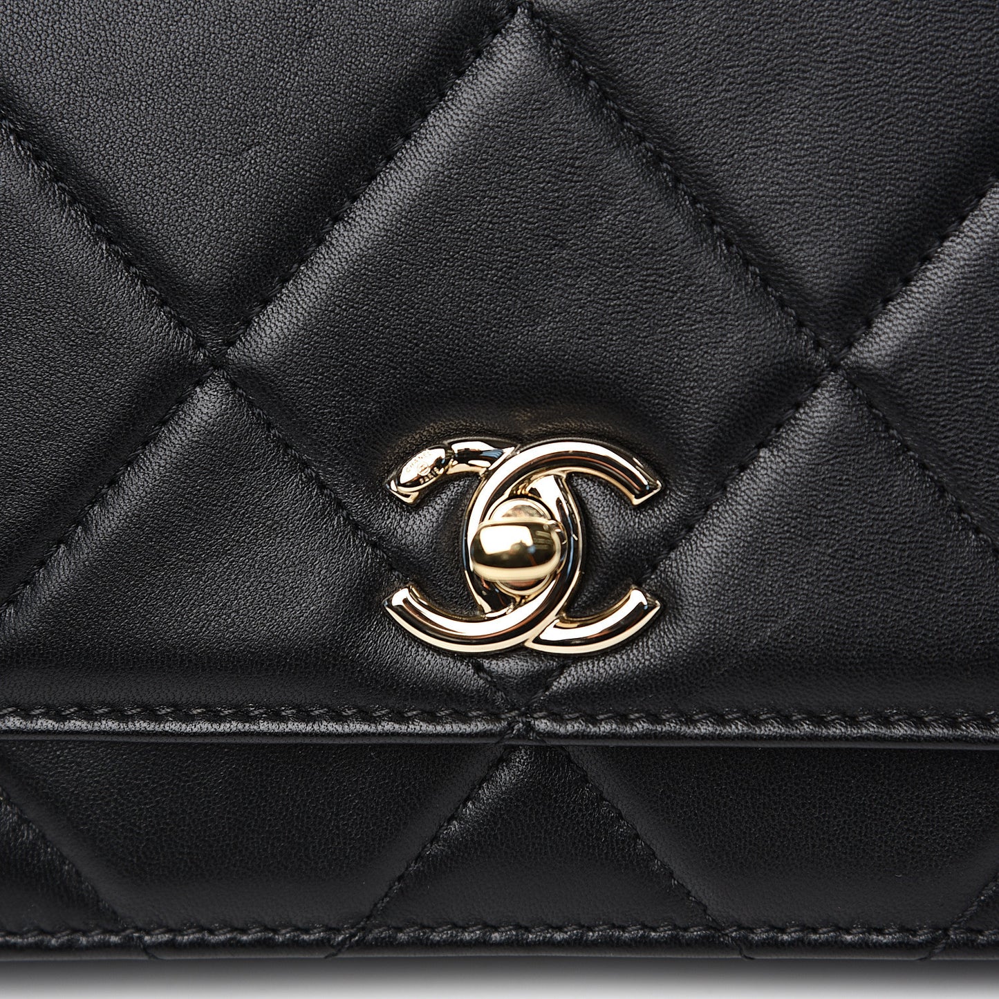 Lambskin Quilted Trendy CC Wallet On Chain WOC Black