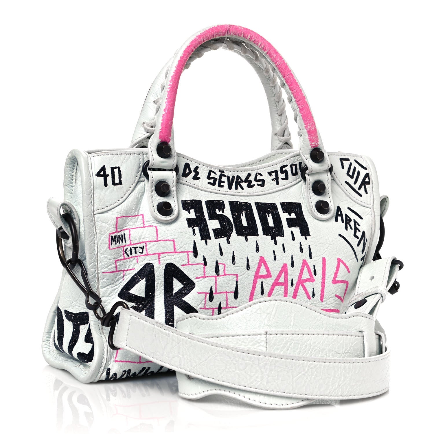 Balenciaga Agneau Graffiti All Over Classic Hardware Mini City White Multicolor 2 of 14