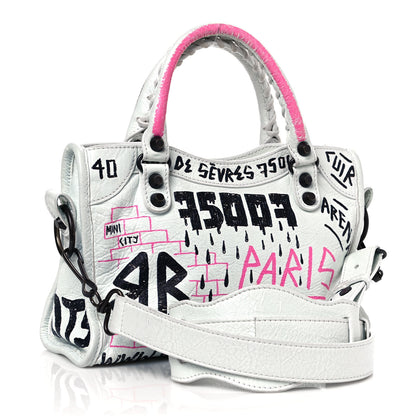 Balenciaga Agneau Graffiti All Over Classic Hardware Mini City White Multicolor 2 of 14