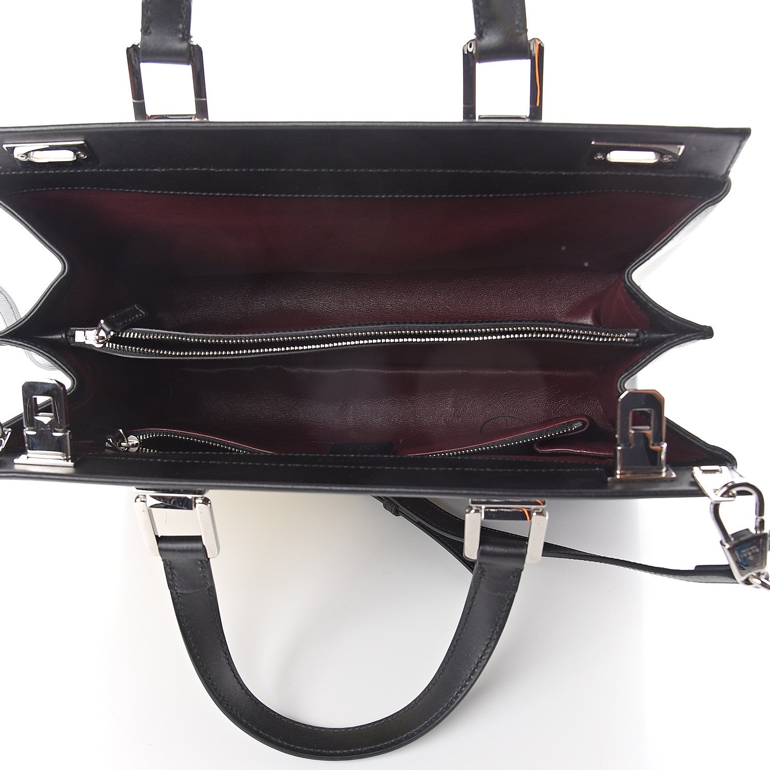 Gucci Smooth Calfskin Diagonal Striped Medium Zumi Top Handle Bag Black Beige 4 of 9