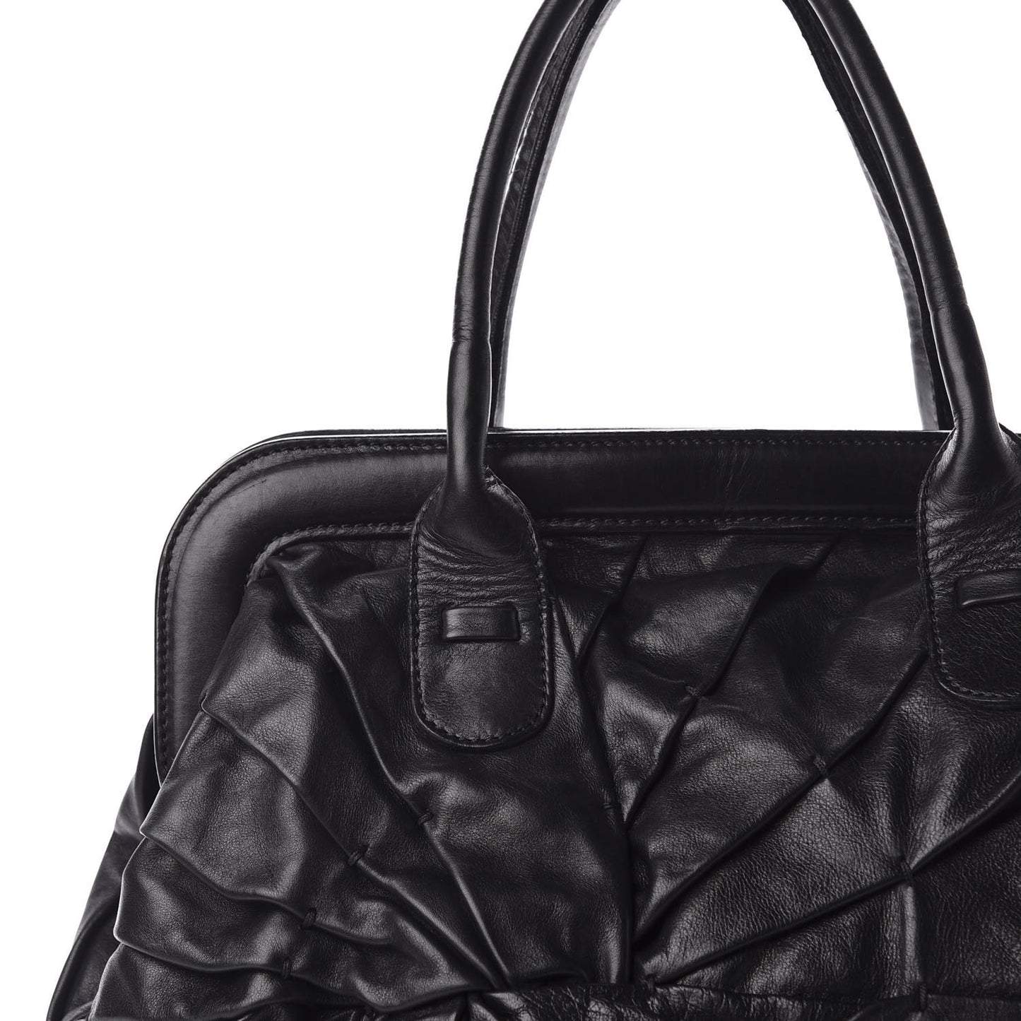 Lambskin Pleated Frame Tote Black