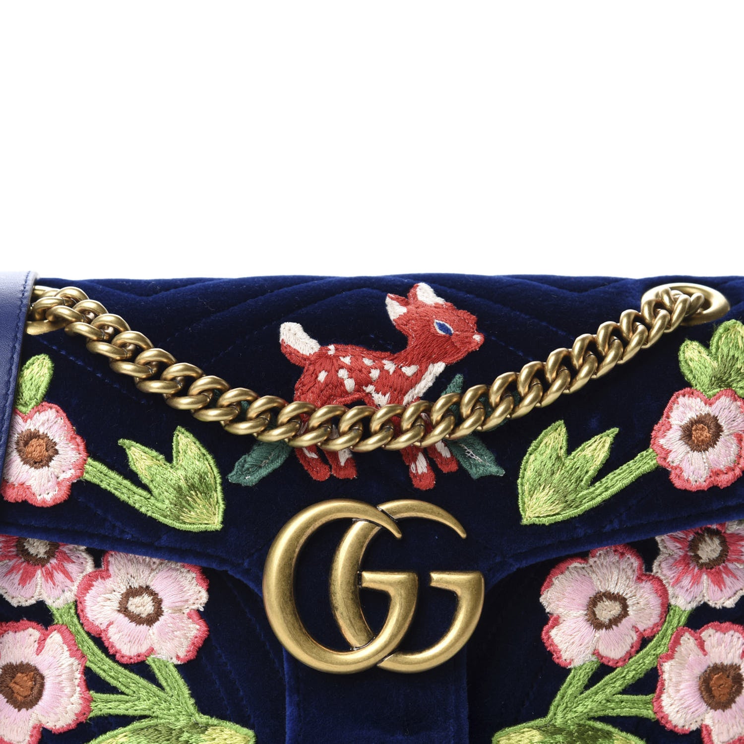 Gucci Velvet Matelasse Deer Embroidered Small GG Marmont Shoulder Bag Cobalt 10 of 10