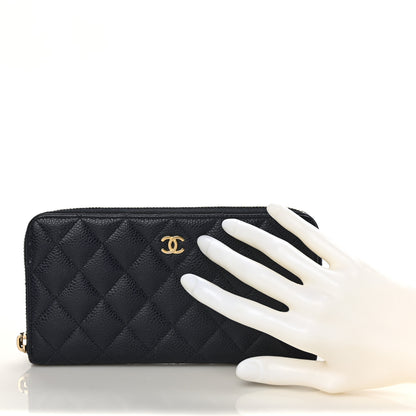 Chanel Caviar Quilted Large Gusset Zip Around Wallet Navy 2 of 10