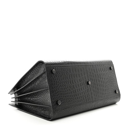 Saint Laurent Calfskin Crocodile Embossed Large Sac De Jour Carryall Black 3 of 10