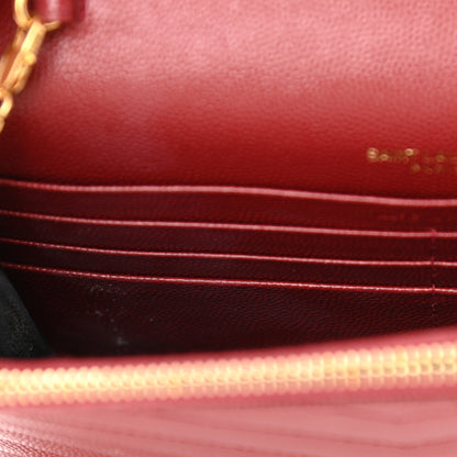 Saint Laurent Grain De Poudre Matelasse Chevron Monogram Envelope Chain Wallet Opyum Red 14 of 14