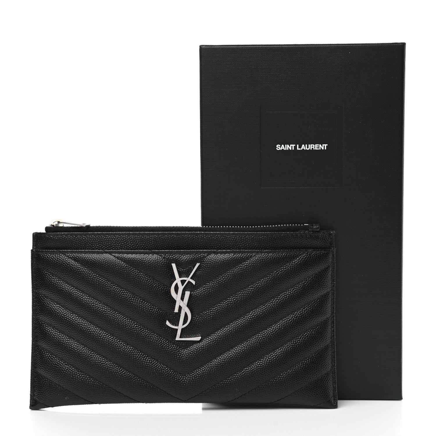 Saint Laurent Grain De Poudre Chevron Monogram Bill Pouch Black 8 of 8