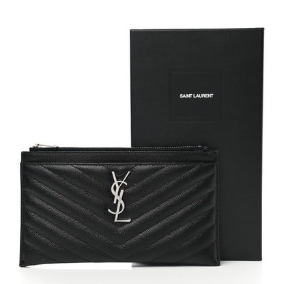 Saint Laurent Grain De Poudre Chevron Monogram Bill Pouch Black 8 of 8