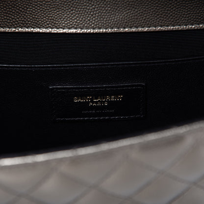 Saint Laurent Metallic Grain De Poudre Textured Mixed Matelasse Triquilt Medium Monogram Satchel Piombo 9 of 10