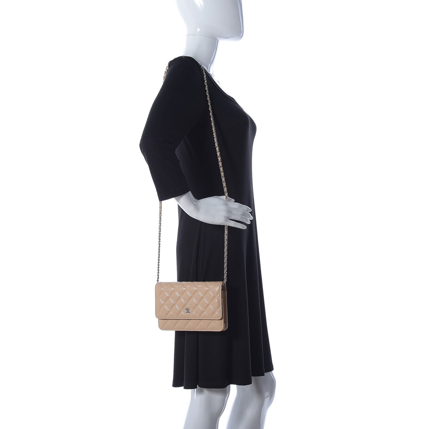 Caviar Quilted Wallet On Chain WOC Beige