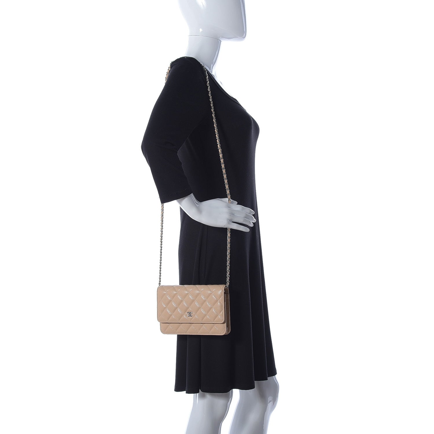 Chanel Caviar Quilted Wallet On Chain WOC Beige 2 of 10