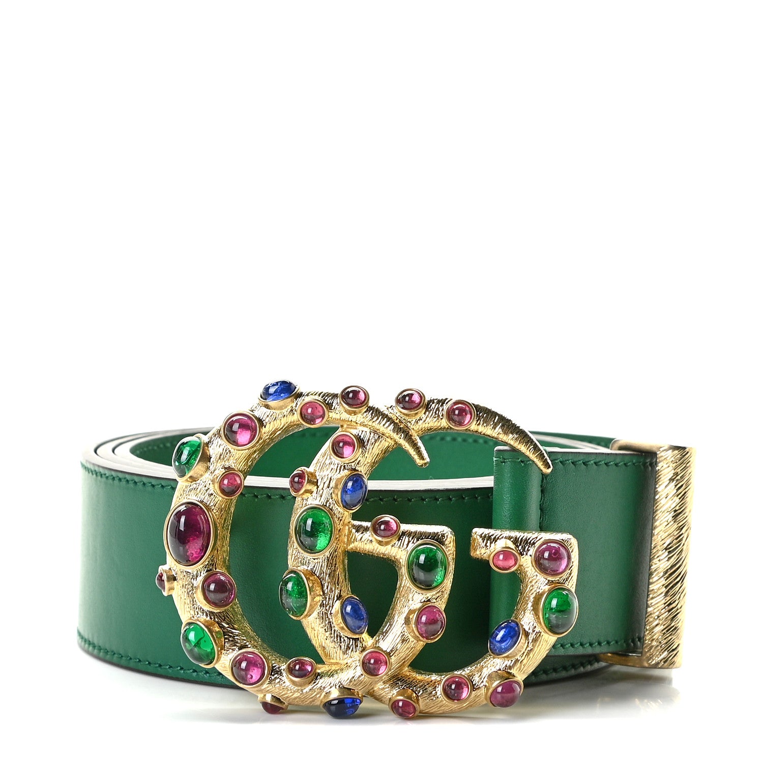 Gucci Calfskin Ceramic Glass Double G 40mm Belt 100 40 Emerald Multicolor 1 of 5