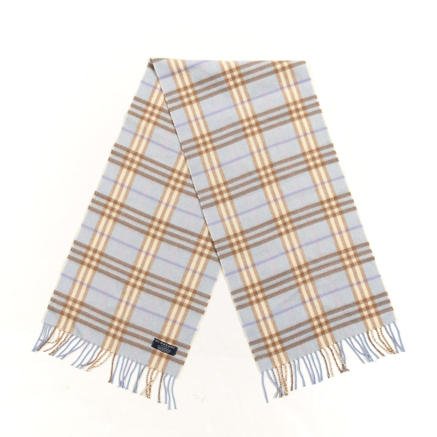 Cashmere Check Fringe Scarf Light Blue