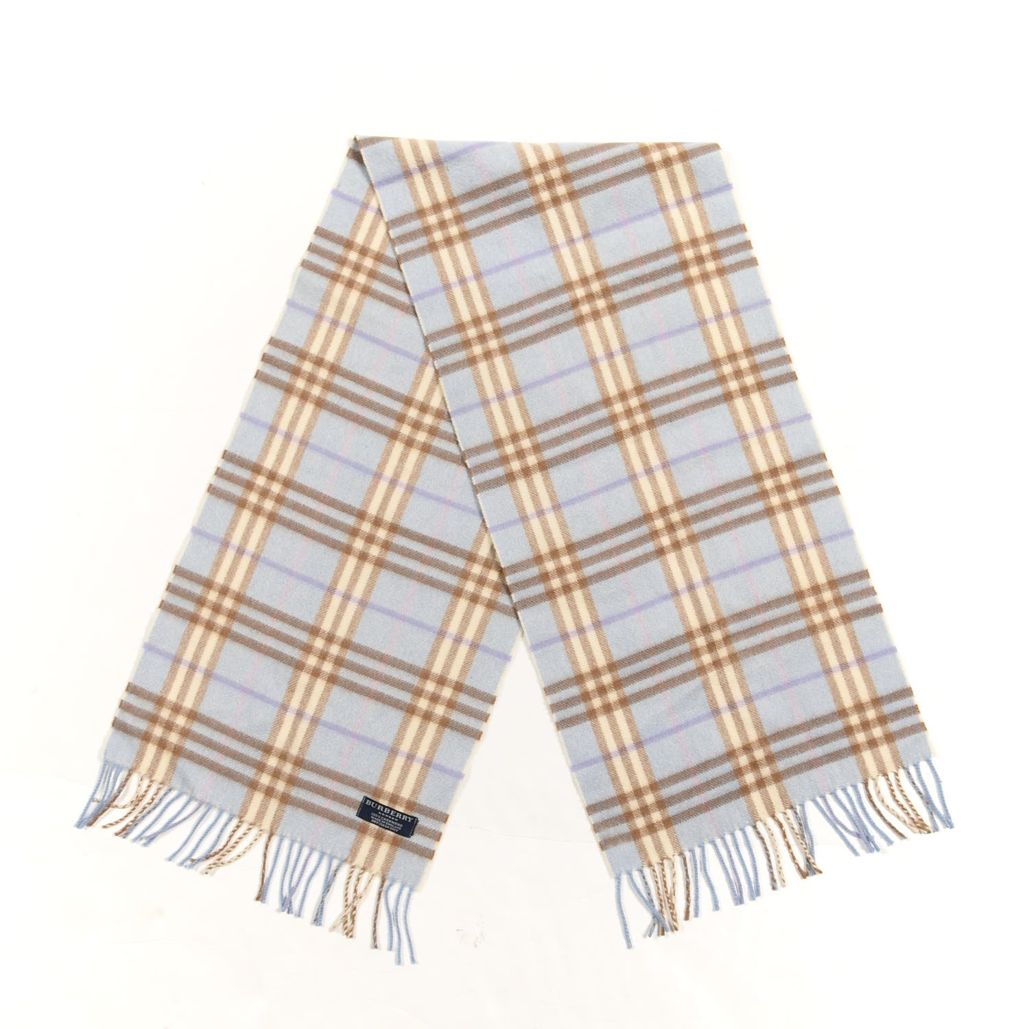 Burberry Cashmere Check Fringe Scarf Light Blue 2 of 3
