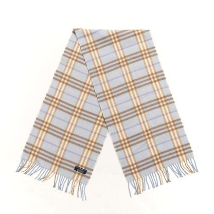 Burberry Cashmere Check Fringe Scarf Light Blue 2 of 3