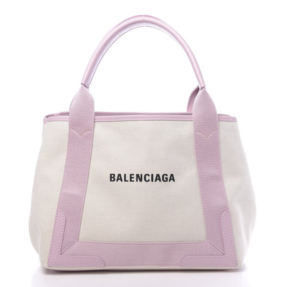 Balenciaga Cotton Canvas Satin Calfskin S Navy Cabas Natural Pink 3 of 11