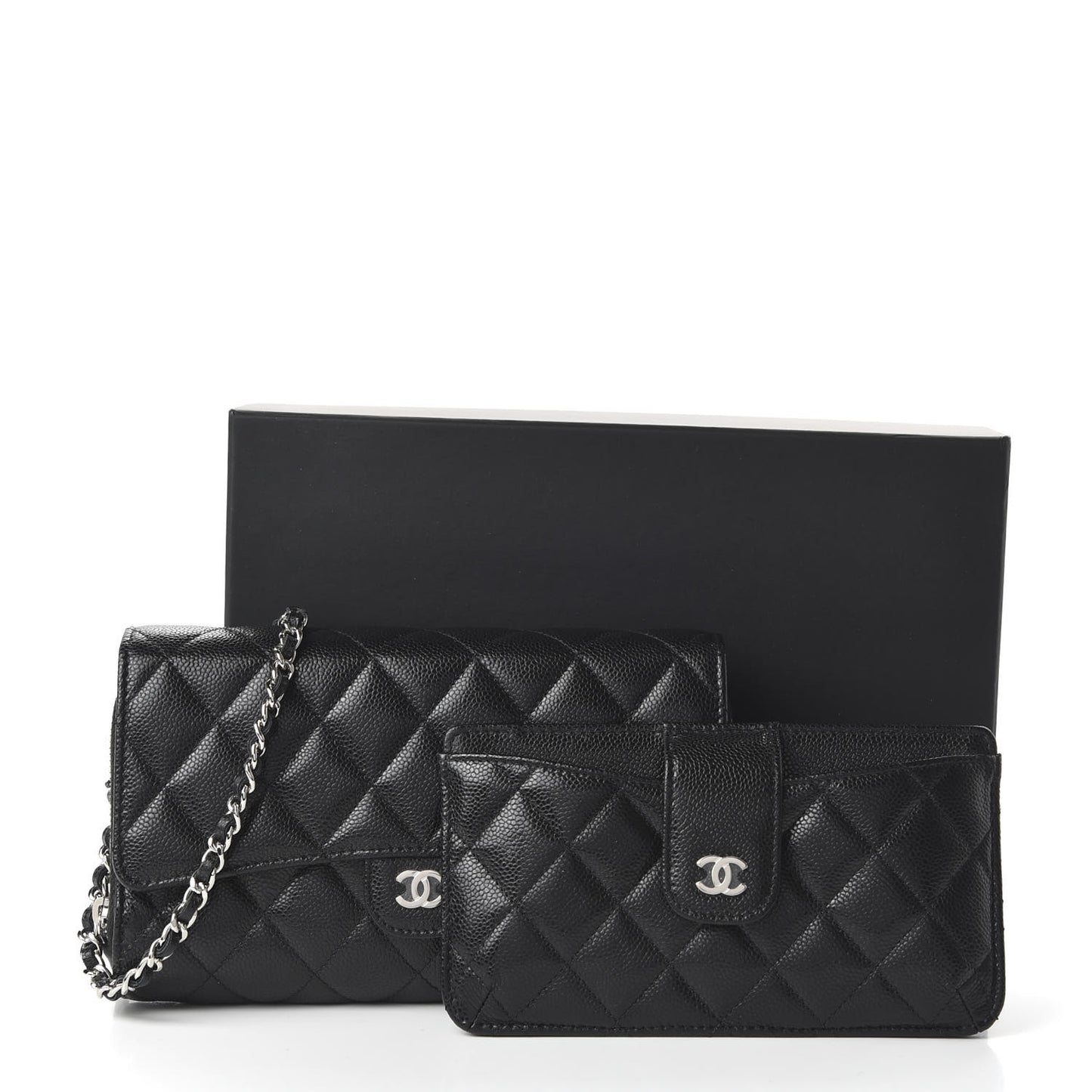 Caviar Quilted Wallet on Removable Chain Black