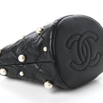 Chanel Lambskin Quilted Pearl Mini About Pearls Drawstring Bag Black 6 of 11