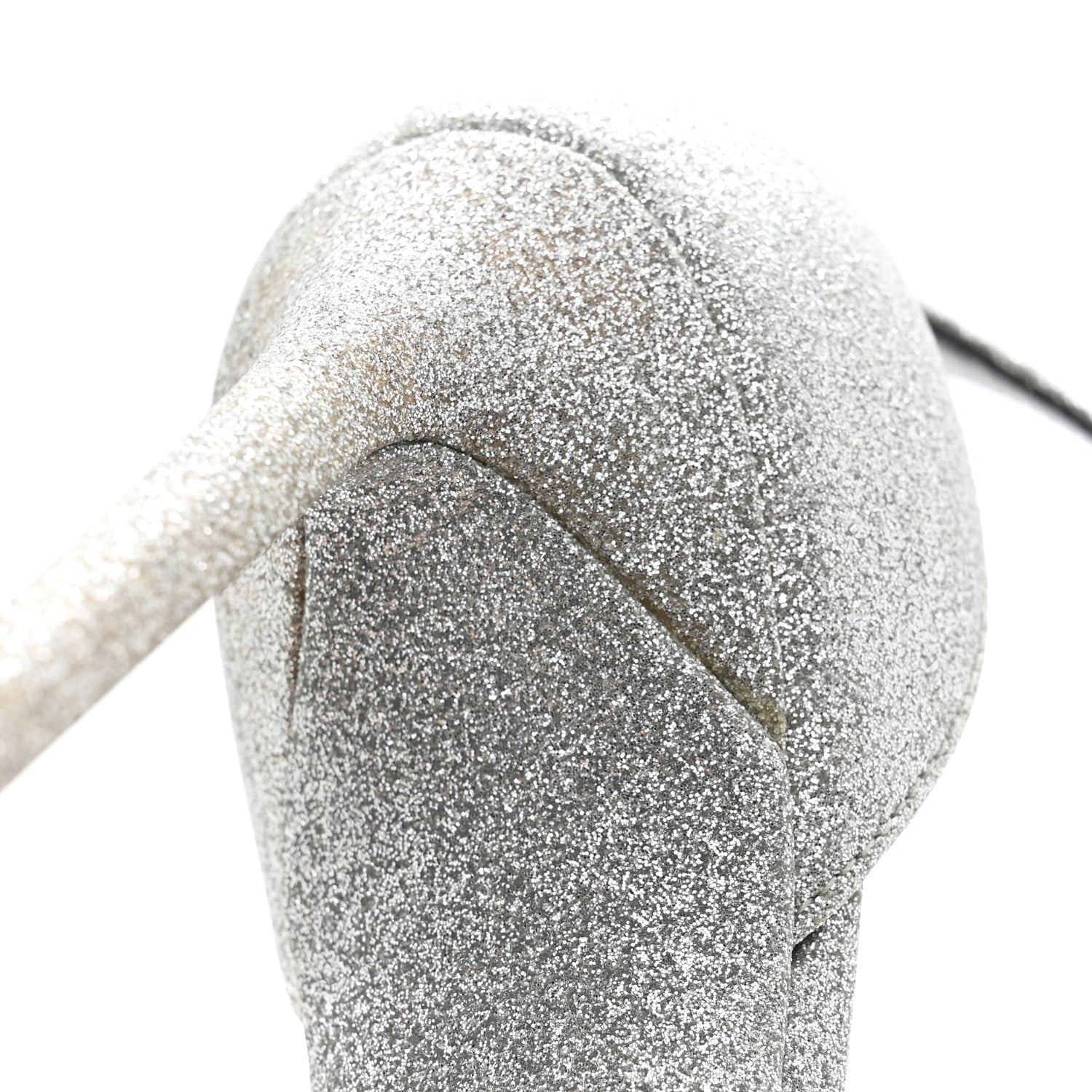 Saint Laurent Glitter Amber 105 Ankle Strap Sandals 37.5 Silver 11 of 13