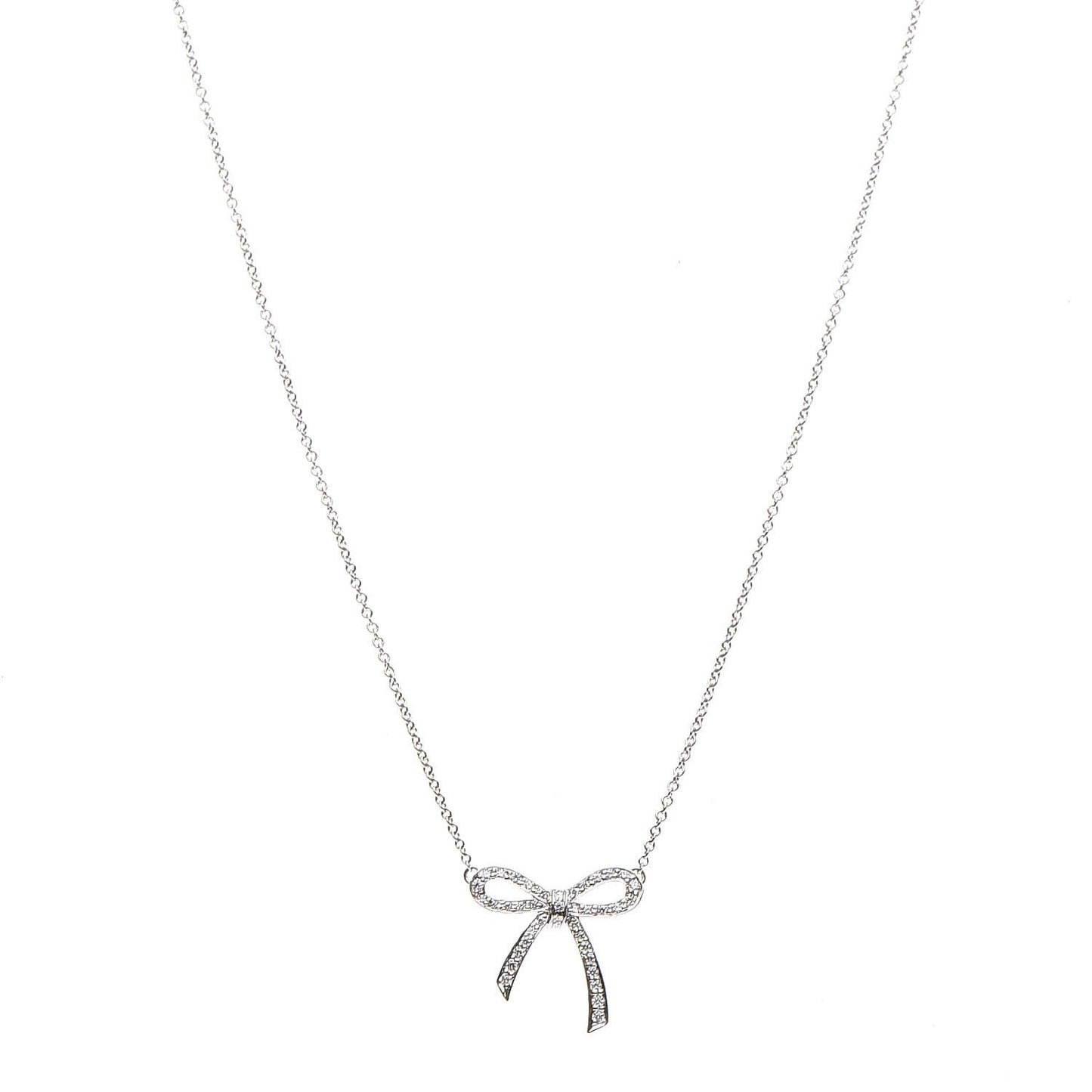 Platinum Diamond Mini Bow Pendant Necklace